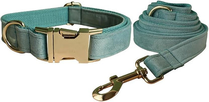 Love Dream Velvet Dog Collar and Leash Set, Soft & Comfy Adjustable Dog Leash and Collar with Heavy Duty Metal Buckle for Small Medium Large Dogs Training & Walking (Large, Light Green)