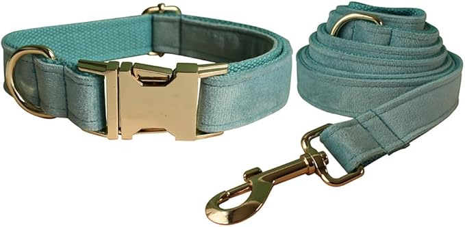 Love Dream Velvet Dog Collar and Leash Set, Soft & Comfy Adjustable Dog Leash and Collar with Heavy Duty Metal Buckle for Small Medium Large Dogs Training & Walking (Medium, Light Green)