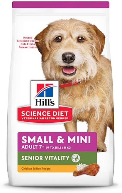 Hill's Science Diet Adult 7+ Senior Vitality Small & Mini Dry Dog Food, Chicken & Rice, 12.5 lb. Bag