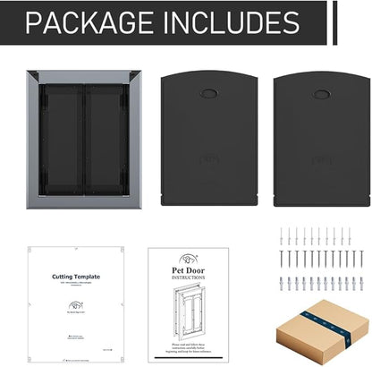 Aluminum French Large Dog Door, Heavy-Duty with Strong Double Magnetic Flaps & Aluminum Telescoping Tunnel, for Large/Medium Dogs Up to 110LBS - Gray