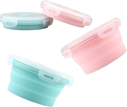Luter 2 Pieces Collapsible Dog Bowls Silicone Food Water Travel Bowl with Lids Portable Expandable Pet Feeding Watering Cup Dish for Walking Kennels Camping 350ml (12x12x3cm) (Pink & Blue)