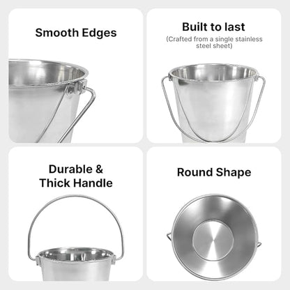 1.5 Gallon Heavy Duty Stainless Steel Bucket - Rust-Resistant Metal Bucket for Feeding & Watering Pets, Livestock & Cleaning - Perfect for Crates, Kennels, Cages & Hang on Fences - 6 Quart