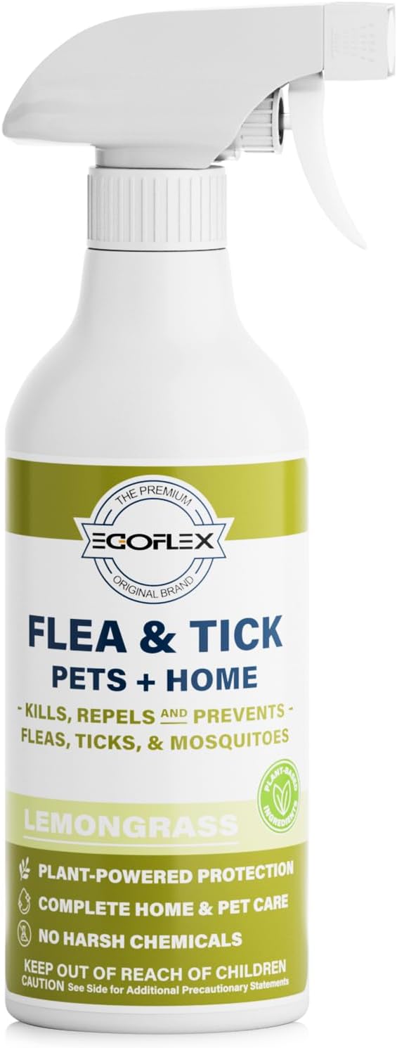 Flea Spray for Home & Pets - Flea and Tick Prevention for Dogs - Plant Based Repellent with Natural Essential Oils for Dog Flea Treatment Protection - Lemongrass Scent - 16 Fl Oz