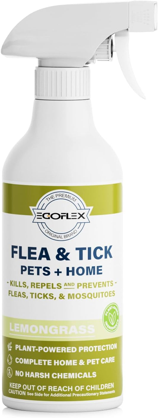 Flea Spray for Home & Pets - Flea and Tick Prevention for Dogs - Plant Based Repellent with Natural Essential Oils for Dog Flea Treatment Protection - Lemongrass Scent - 16 Fl Oz