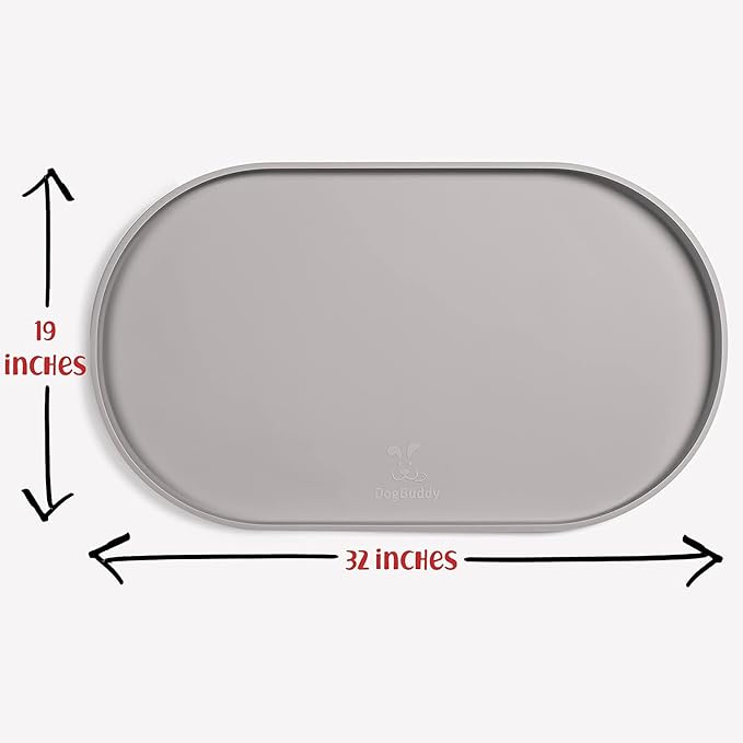 DogBuddy Dog Food Mat - Waterproof Dog Bowl Mat, Silicone Pet Mat for Food and Water Bowls, Nonslip Pet Feeding Mat with Edges, Dogs Food Mats for Floors, Puppy Supplies (XXL: 32" x 19", Dove)
