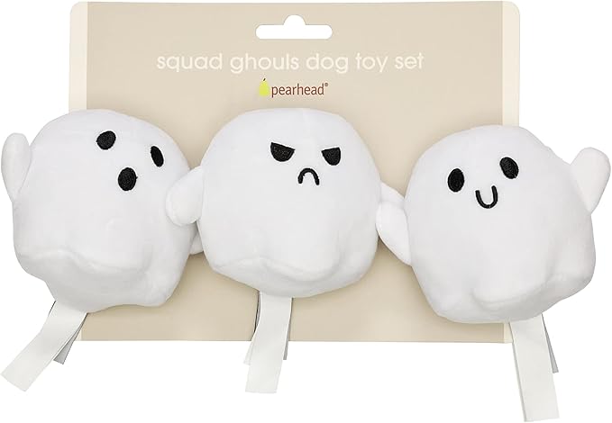Pearhead Halloween Ghost Dog Toy Set, Plush Squeaky Pet Chew Toys for Dogs, Durable Soft Plush Fabric, Interactive Multi-Pack Value Gift for Puppies and Small to Medium Breeds