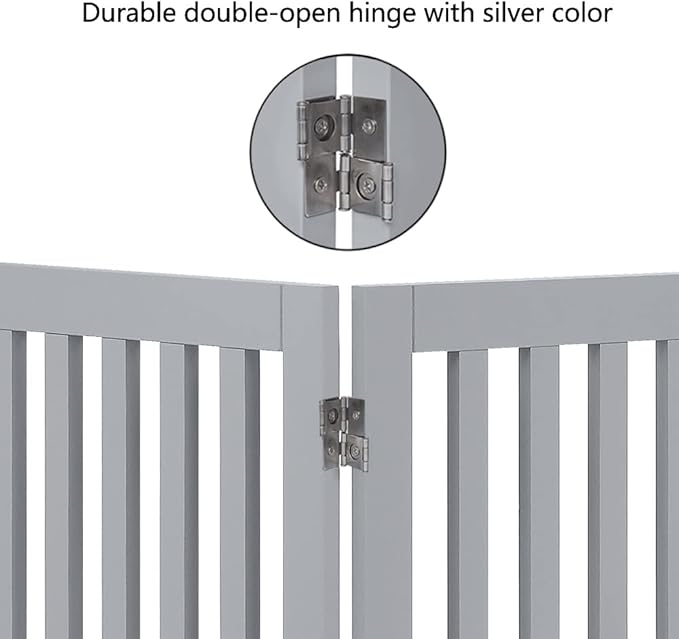 Unipaws Indoor 3 Panels Classic Freestanding Wooden Foldable Pet Gate with Support Feet - Grey, 20" W x 24" H