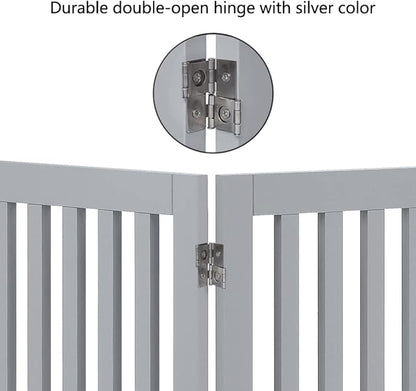 Unipaws Indoor 3 Panels Classic Freestanding Wooden Foldable Pet Gate with Support Feet - Grey, 20" W x 24" H