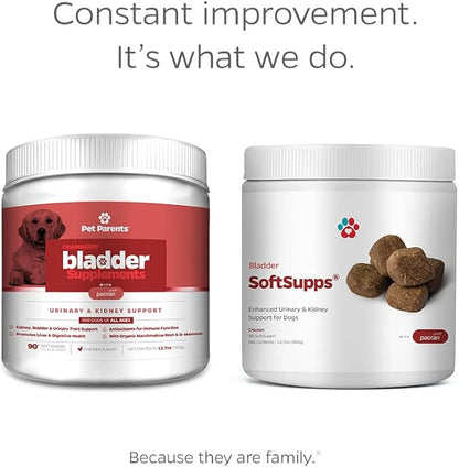 Pet Parents® Bladder SoftSupps® Cranberry Supplement for Dogs with Pacran®, D-Mannose and Pumpkin Seed Extract, Urinary Tract Health and Bladder Control Support, Kidney Support Soft Chews, 90 Ct