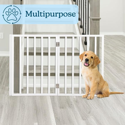 PETMAKER Pet Gate – Dog Gate for Doorways, Stairs or House– Freestanding, Folding, Accordion Style, Wooden Indoor Dog Fence (24-Inch, White)