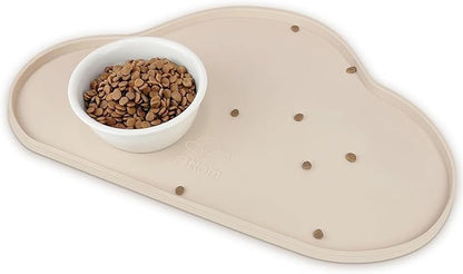 Ptlom Silicone Pet Placemat for Dogs and Cats, Non-Slip Waterproof Dog Feeding Bowl Mats for Food and Water, Small Medium Large Pet Puppy Tray Mat Prevent Residues from Spilling onto The Floor, Beige