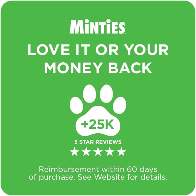 Minties FreshBites Soft and Chewy Dental Treats, Low Calorie Natural Mint Flavored Dental Chews for Dogs, 50 Count, Dog Chews Clean Teeth, Fight Bad Breath, Removes Plaque and Tartar