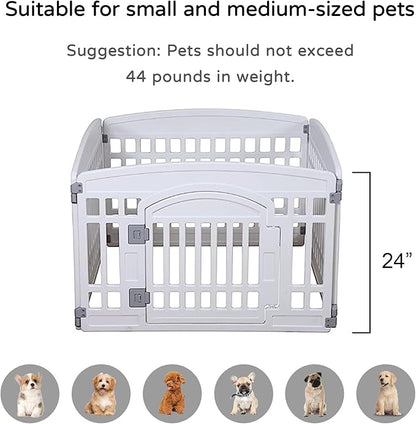 Pet Playpen Gate for Dogs Heavy Plastic Puppy Exercise Pen Small Pets Fence Puppies Folding Cage 4 Panels for Puppies and Small Dogs House White (33.5x33.5 Inches)