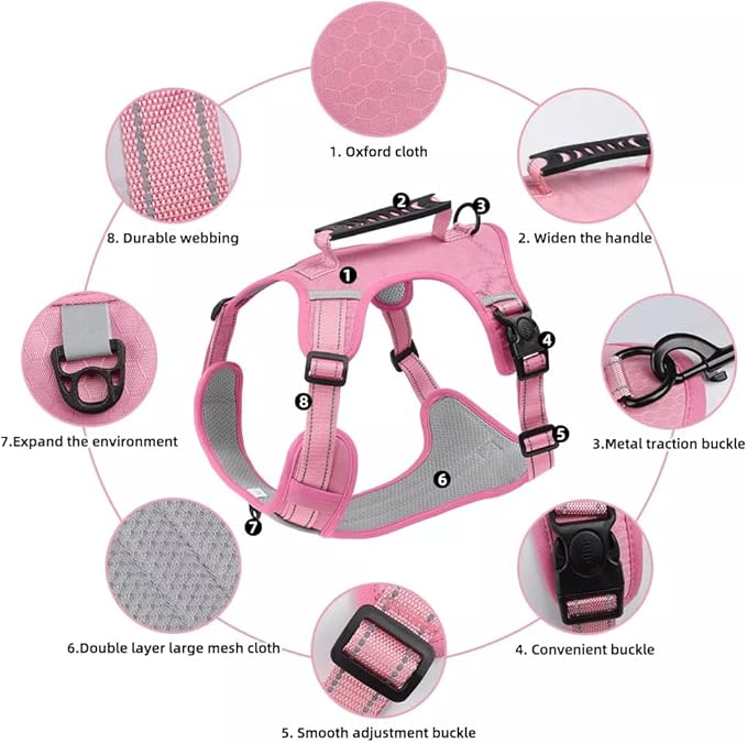 Dog Harness No Pull Adjustable Reflective,for Medium and Large Small Dog with Leash 59.06in (Pink, XS)