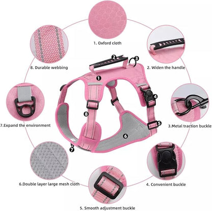 Dog Harness No Pull Adjustable Reflective,for Medium and Large Small Dog with Leash 59.06in (Pink, XL)