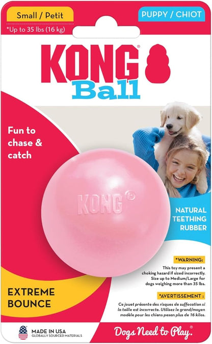 KONG Puppy Ball w/ Hole - Soft & Durable Activity Ball for Puppies - Dog Toy Supports Healthy Exercise & Interactive Play - Dog Toy for Natural Teething - For Small Puppies - Assorted Colors