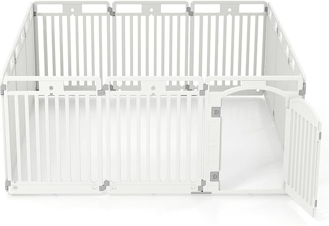 Giantex 12 Panel Dog Playpen, 32'' Tall Plastic Pet Fence with Lockable Door, Indoor Outdoor Portable Dog Exercise Pen for Medium Dogs, Expandable & Configurable into Square or Rectangle