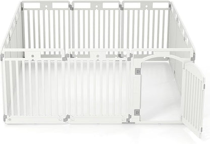 Giantex 12 Panel Dog Playpen, 32'' Tall Plastic Pet Fence with Lockable Door, Indoor Outdoor Portable Dog Exercise Pen for Medium Dogs, Expandable & Configurable into Square or Rectangle