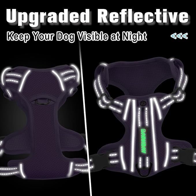 BARKBAY Dog Harness No Pull with ID Tag Pocket - Heavy Duty, Reflective, Easy Control for Large Dogs(Violet Purple,M)