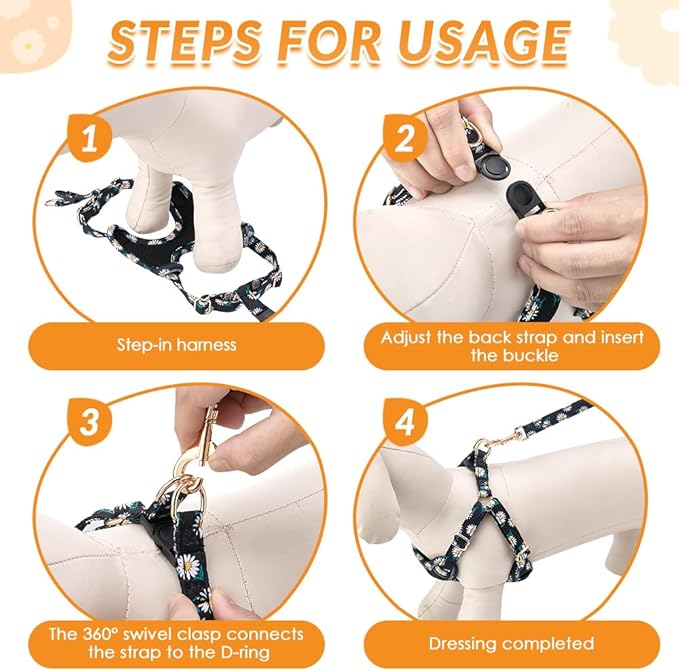 Lukovee No Pull Puppy Harness and Leash Set - Soft Lightweight Escape Proof Puppy Vest Harness, Breathable Adjustable Pet Harness with Dog Leash for Small Dogs (Black, S)