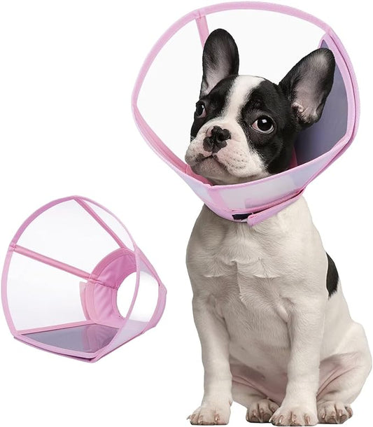 Dog Cone Collar for Dogs After Surgery,Transparent Dogs Cone Stop Licking,Foldable Dog Recovery Collars & Cones Anti-Bite Lick Protective Wound,Protective Elizabethan Collar Alternative,Pink,S