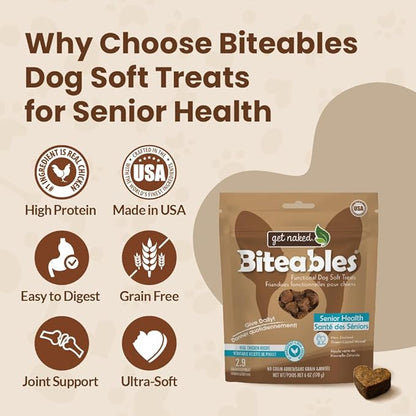 Get Naked Biteables Senior Health Soft Dog Treats, Real Chicken Treat for Toothless Dogs, 6oz 1 Pouch