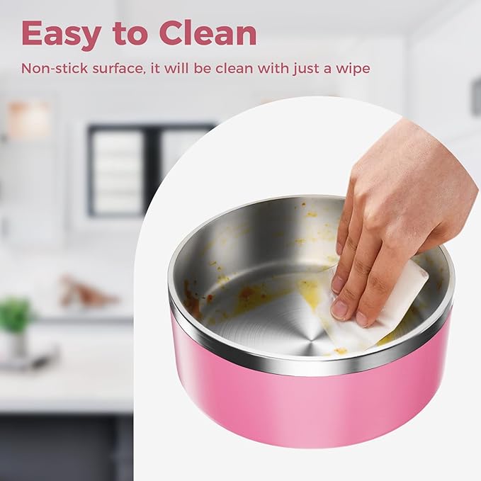 WENBOKMIN Dog Bowl, Stainless Steel Dog Food and Water Bowl with Non Slip Quiet Bottom, Easy to Clean, Dishwasher Safe, 64oz, Pink