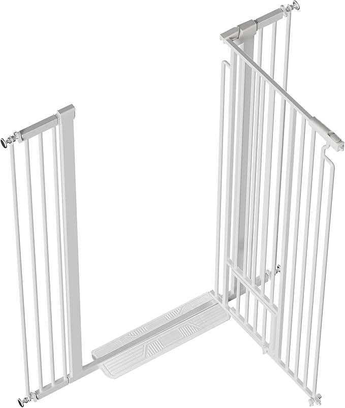 53.15" Extra Tall Cat Gate, 29.53"-40.16" Adjustable Width with Small Cat Door, Auto Close Safety Pet Gate, No Drilling Pressure Mount, White