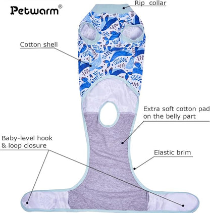PetWarm Male Dog Recovery Suit for After Neuter Surgery, Cone of Shame Alternatives, Pet Surgical Recovery Pajamas Dog Onesie for Spay Neuter, Marine Animal Patterns, Blue, L