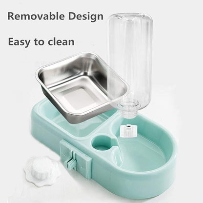 Cage Dual Bowl, Crate Hanging Double Dog Cat Bowls, Pet Water and Food Bowl Set with Automatic Water Dispenser Bottle Detachable Stainless Steel Bowl Cage Dish Holder for Bird Rabbit Dog Cat, Blue