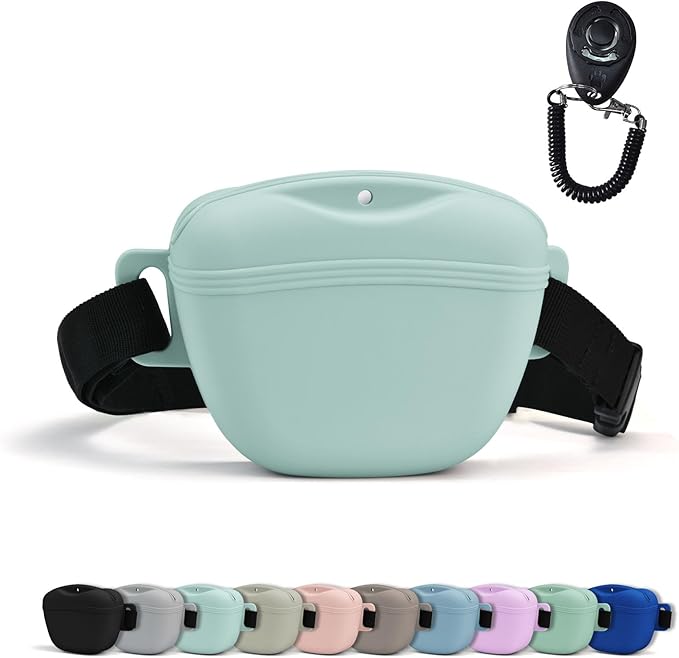 AUDWUD Magnetic Silicone Dog Treat Pouch with Adjustable Waist Belt Dog Training Bag for Small Medium Large Dogs Hands Free, Easy to Clean and Dishwasher Safe