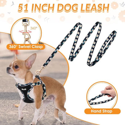 Lukovee No Pull Puppy Harness and Leash Set - Soft Lightweight Escape Proof Puppy Vest Harness, Breathable Adjustable Pet Harness with Dog Leash for Small Dogs (Black, XS)