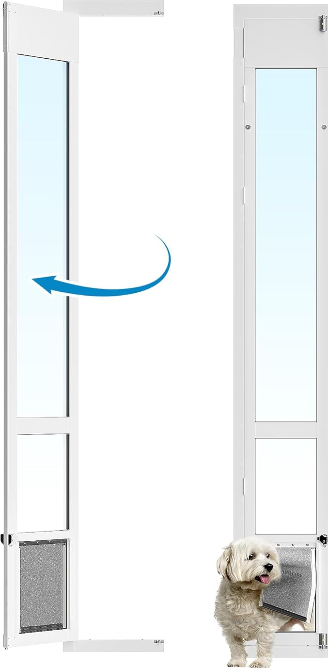 Medium Dog Door for Sliding Glass Doors, Adjustable Height 75 7/8" to 81", All-Metal Framed, Perfect for Medium Pets Up to 40 Pounds