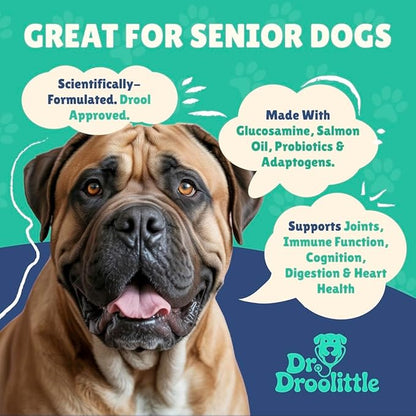Senior Dog Supplement - Glucosamine, MSM, Turmeric, Salmon Oil, Probiotics & Ashwagandha - Supports Cognitive, Hip & Joint, Digestive, Immune & Heart Health - Dog Dementia Supplement.