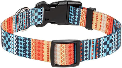 Mihqy Dog Collar with Bohemia Floral Tribal Geometric Patterns - Soft Ethnic Style Collar Adjustable for Small Medium Large Dogs (Bohemian Orange,XS)