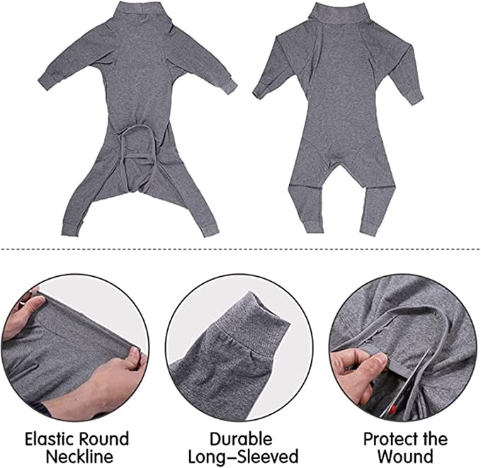 Dog Recovery Suit, Abdominal Wound After Surgery Wear, Prevent Licking Wounds, E-Collar & Cone Alternatives, Long Sleeve Postoperative Shirts Dog Bodysuit Prevent Shedding(Small, Grey)