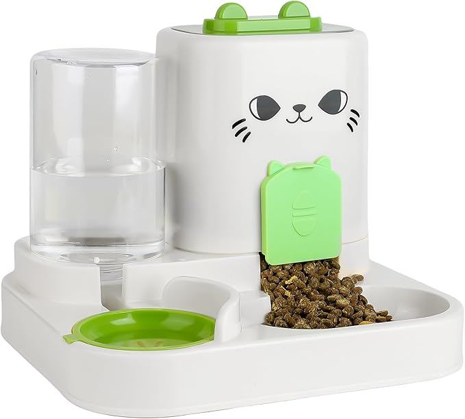 2-in-1 Gravity Pet Feeder & Water Dispenser for Cats Dogs - Large Capacity Cat Food Station with Water Bowl, Travel-Friendly (Green)