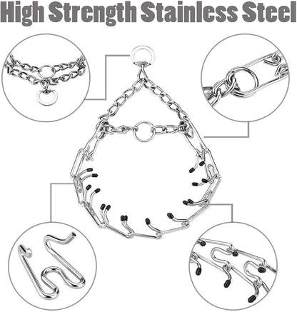 Prong Collars for Dogs, No Pull Dog Collar, Dog Training Collar for Large Medium Small Dogs, Stainless Steel Adjustable with Comfort Rubber Tips (L, 4.0mm, 23.8-Inch)