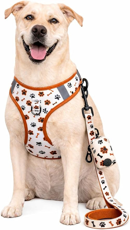 No Pull Dog Harness Set 4PCS – Adjustable Soft Vest Harness with Leash, Collar & Poop Bag Dispenser – Durable & Comfortable for Medium Large Dogs (Size L)