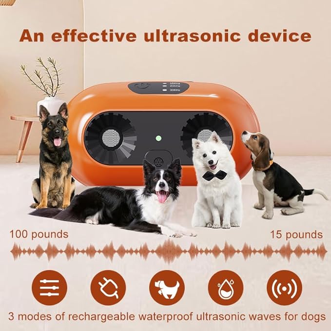 Ultrasonic Dog Bark Deterrent Devices,Anti Barking Device,Dog Barking Silencer,3 Modes Anti Dog Barking Device,Waterproof,Bark Box Indoor Outdoor for Dogs Training & Behavior Aid,Yellow
