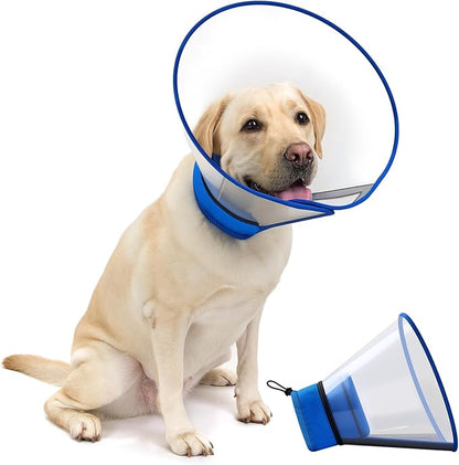 OneTigris Depth Adjustable Soft Dog Cone Collar for Medium Large Dogs After Surgery, Recovery for Small Dogs, Lightweight Elizabethan Collar for Dog to Stop Licking (Blue, L)
