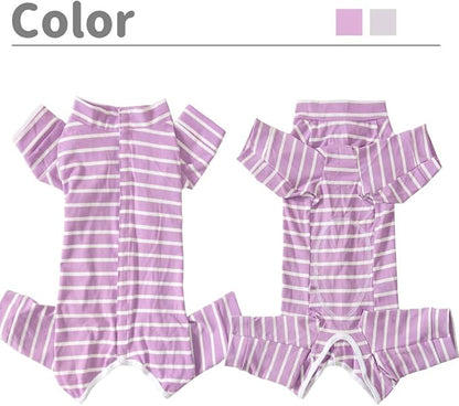 Dog’s Recovery Suit Post Surgery Shirt for Puppy, Full Coverage Dog's Bodysuit Wound Protective Surgical Clothes for Small and Medium Pets (Purple White Stripe-m)