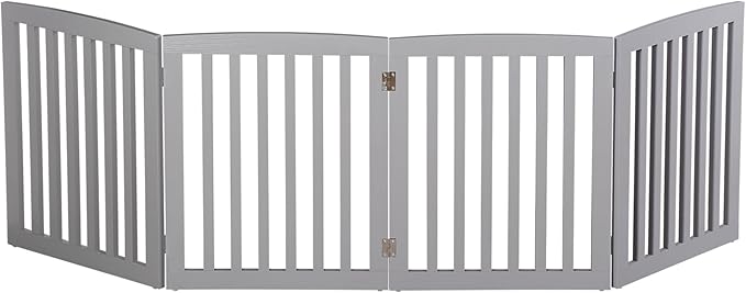 Freestanding Dog Door Indoor Folding Puppy Gate for Doorways Stairs 4-Panel Wood Pet Safe Barrier Fence for Hallways, Gray