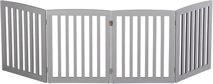 Freestanding Dog Door Indoor Folding Puppy Gate for Doorways Stairs 4-Panel Wood Pet Safe Barrier Fence for Hallways, Gray