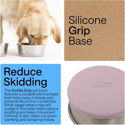 GORILLA GRIP Dog Bowls, Food Grade 304 Stainless Steel, Holds 6 Cups Each (48 fl oz) Food and Water Bowl for Feeding Dogs and Cats, Dishwasher Safe, Rust Resistant, BPA Free Rubber Base Set of 2 Pink