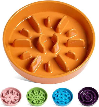 LE TAUCI Slow Feeder Dog Bowls Ceramic,3 Cups Slow Feeding Dog Bowl Medium Large Breed, Pet Bowl for Fast Eaters, Puzzle Pet Dishes,Sun Orange