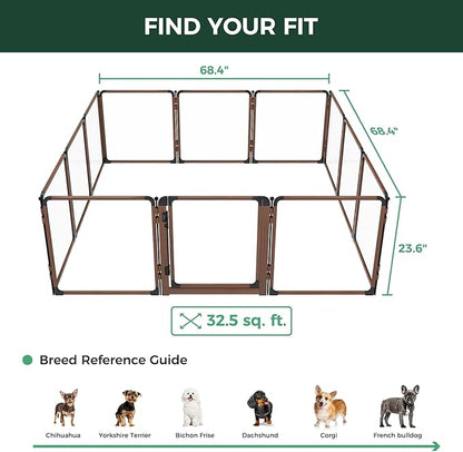 FXW AuraSpace Pro Acrylic Indoor Dog Playpen, Heavy-Duty with Metal Frame, 24" Height 12 Panels for Puppies & Small Dogs,Walnut│Patented