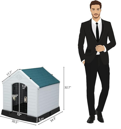 Bonnlo Plastic Dog House, Pet Dog Kennel Water Resistant for Small Medium Sized Dogs with Door, Indoor & Outdoor Use (32.7" H)