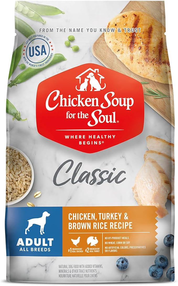 Chicken Soup for The Soul All Natural Premium Adult Dry Dog Food, Real Meat First Ingredient, No by-Products, Supports Gut & Immune Health, Chicken, Turkey & Brown Rice, 40lb