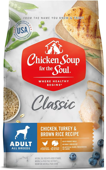 Chicken Soup for The Soul All Natural Premium Adult Dry Dog Food, Real Meat First Ingredient, No by-Products, Supports Gut & Immune Health, Chicken, Turkey & Brown Rice, 40lb